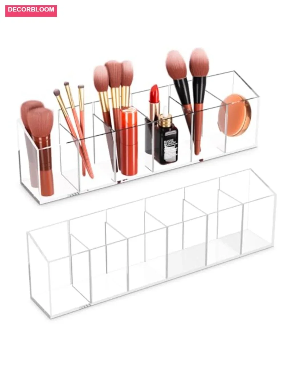 Acrylic 6-Compartment Makeup Organizer 2PCS, Transparent Brush Holder for Vanity